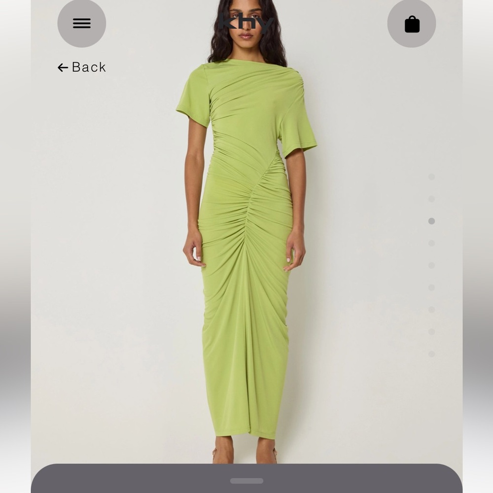 Khy by Kylie Jenner Asymmetrical Ruched Midi Dress in Light Green